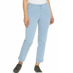 Isaac Mizrahi pull on elastic waist ankle jeans light wash mid rise size…